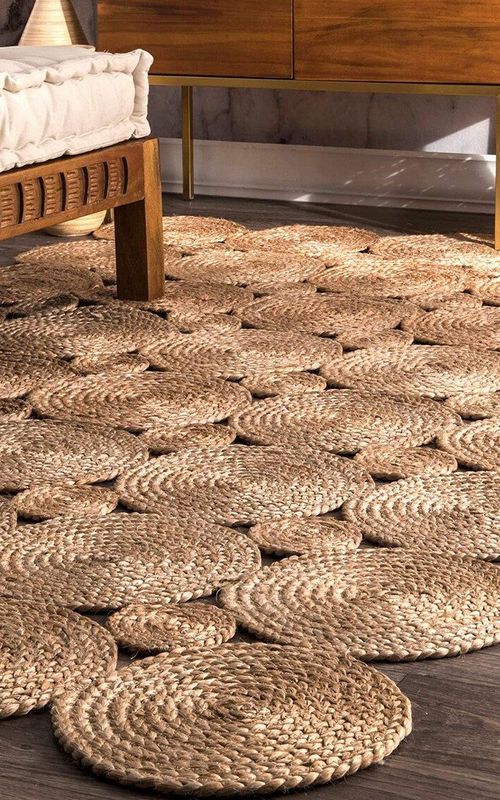 Handcrafted Natural Jute Area Rug | Textured Braided Floor Carpet for Living Room, Bedroom & Home Décor