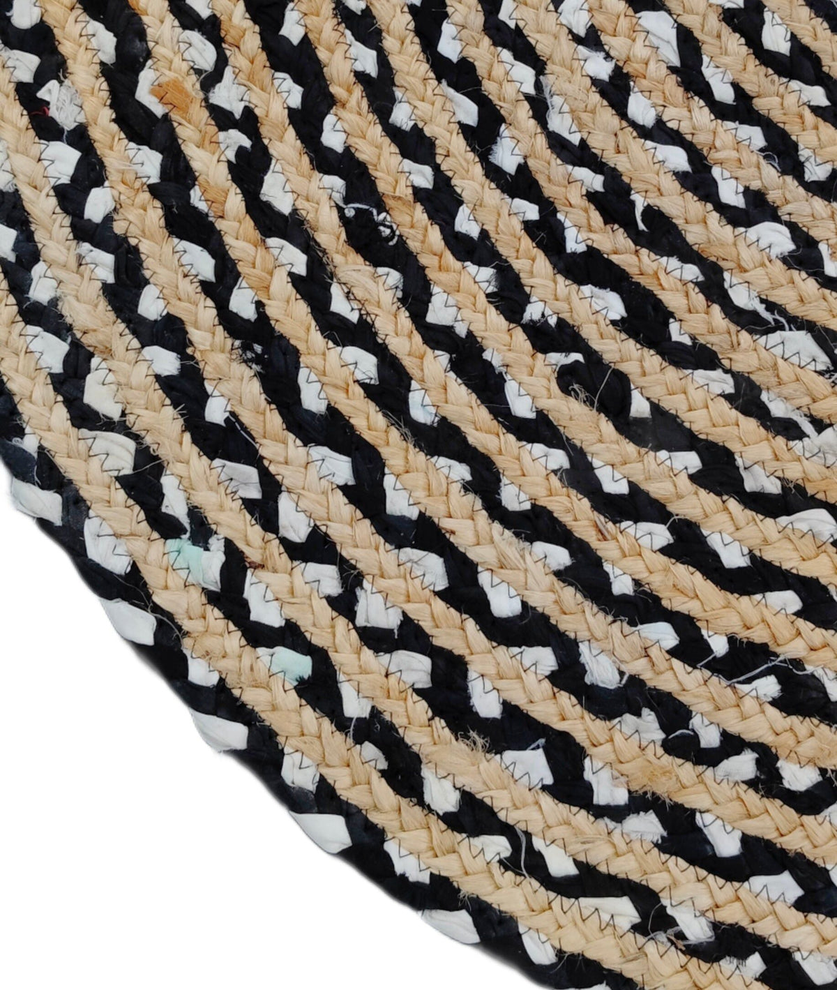 Handcrafted Black & White Oval Braided Cotton Rug | Minimalist Reversible Area Rug