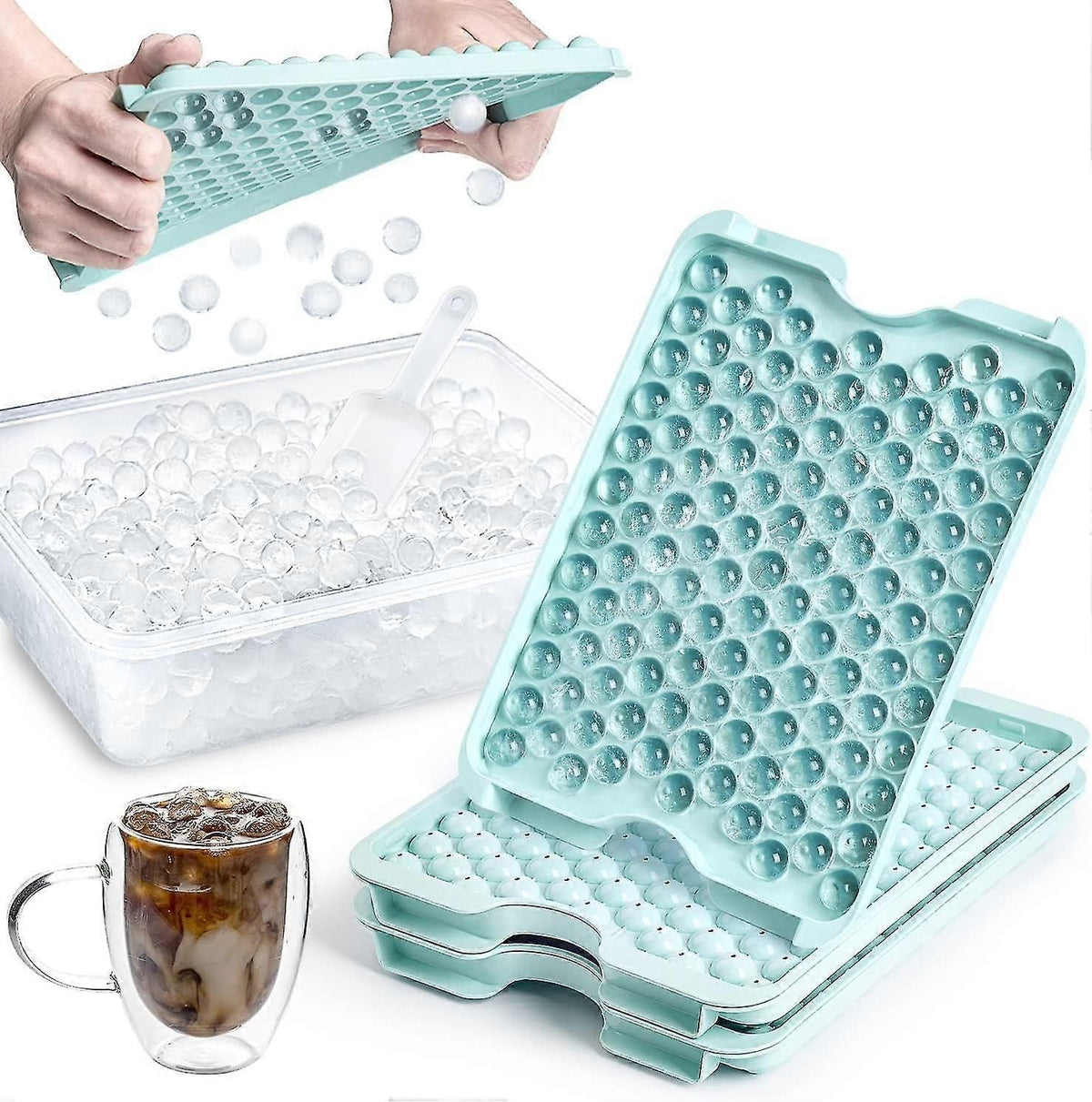 Mini Ice Cube Trays with Lid & Storage Bin (3 Pack) - Easy Release Silicone Mold for Crushed Ice & Cocktails - Freezer Safe