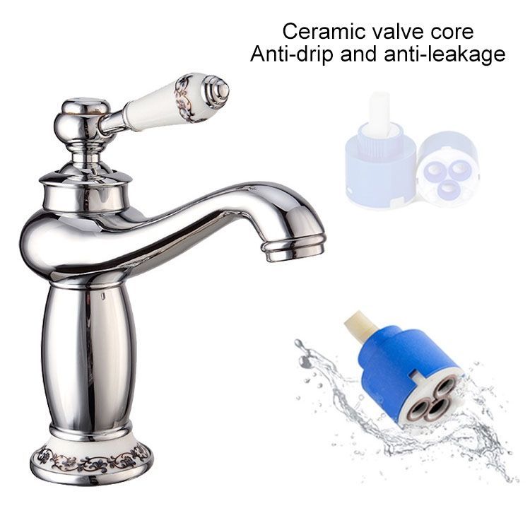 Copper Antique Hot Cold Double Blue White Porcelain Faucet Platinum