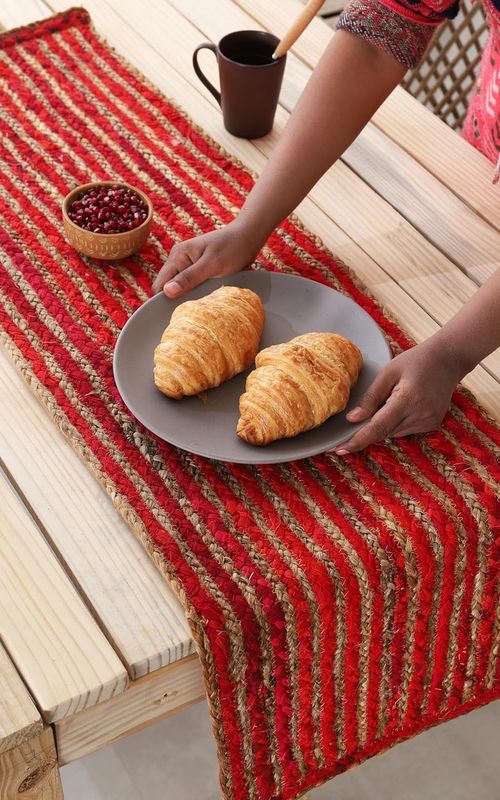 Indian Handmade Red Stripe Jute  Dining Table Runner