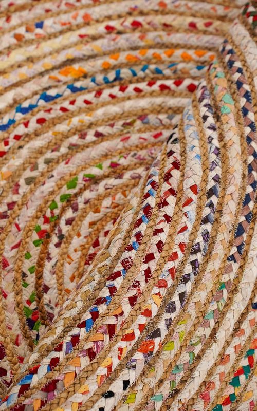 Ivory Cotton & Jute Round Rug Multicolor Braided | Handwoven Boho Area Rug
