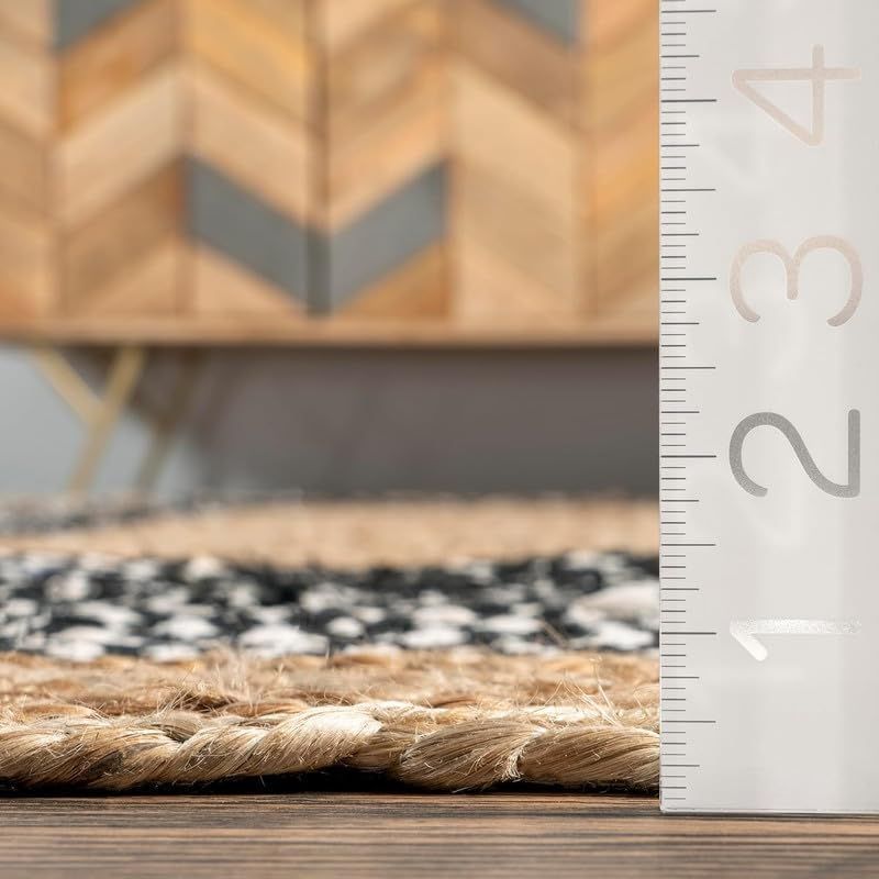 Handmade Black & Natural Round Jute Area Rug – Eco-Friendly Braided Floor Carpet for Living Room & Bedroom