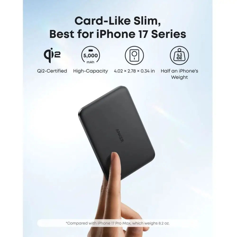 Anker Nano 5000mAh Slim MagGo Power Bank, Qi2 15W Magnetic Wireless Charging, 20W USB-C