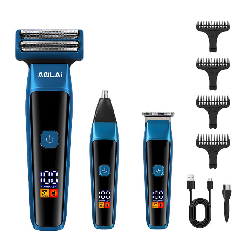 Blue 3-in-1 Electric Shaver Hair Clipper Nose Trimmer Titanium Alloy 5199