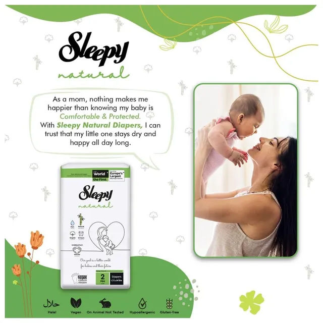 Sleepy - Natural Baby Diapers - Size 2 - 3-6 kg - 42 Diapers