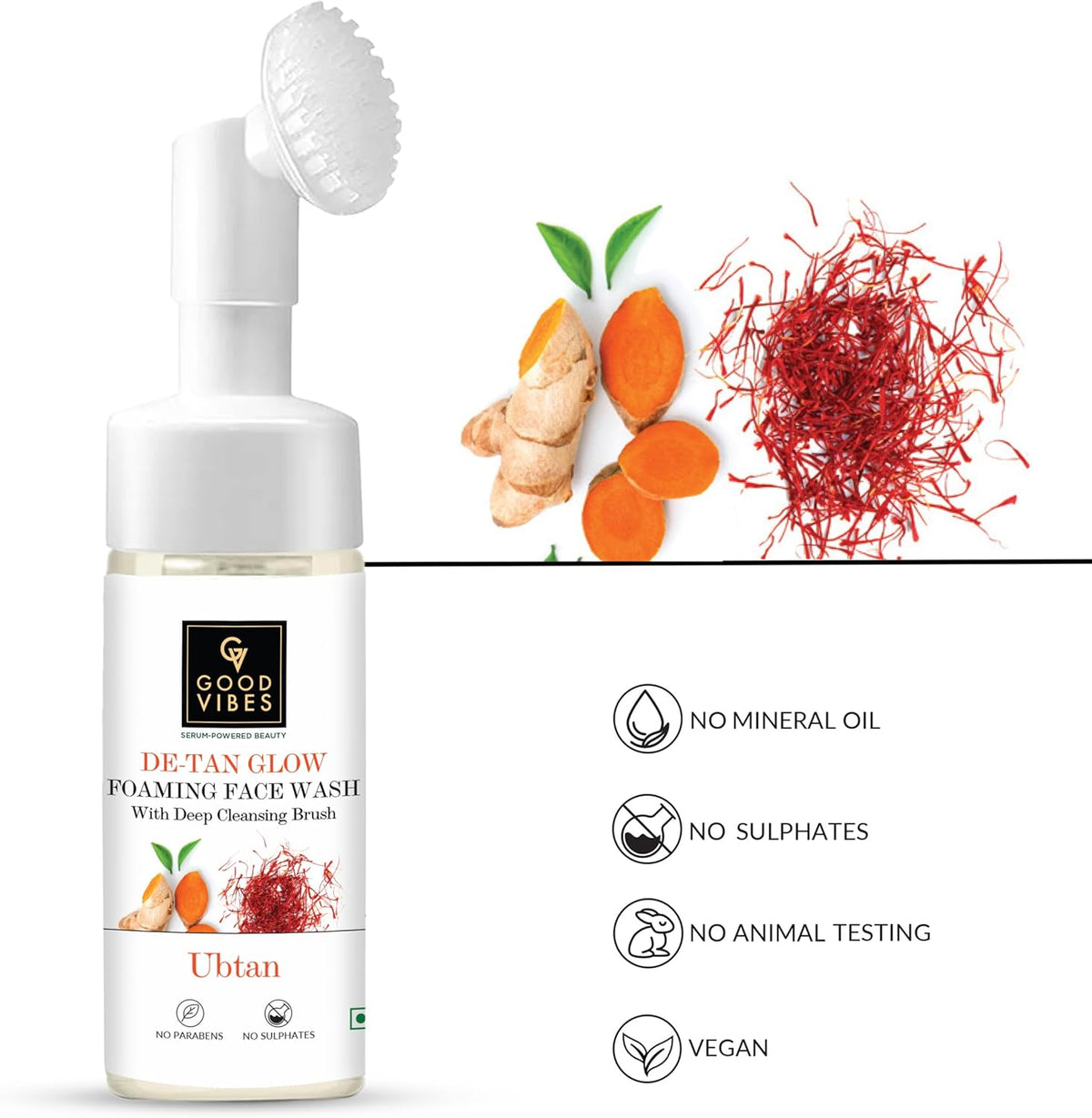 Good Vibes De-Tan Glow Foaming Face Wash with Deep Cleansing Brush - Ubtan 150 ml