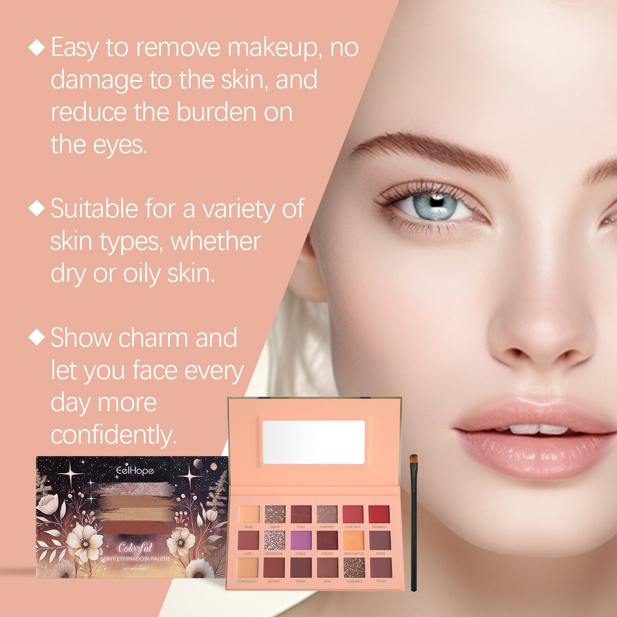 18-Color Eye Makeup Palette, Long-Lasting Multicolor Eyeshadow, Vibrant & Trendy ,18g