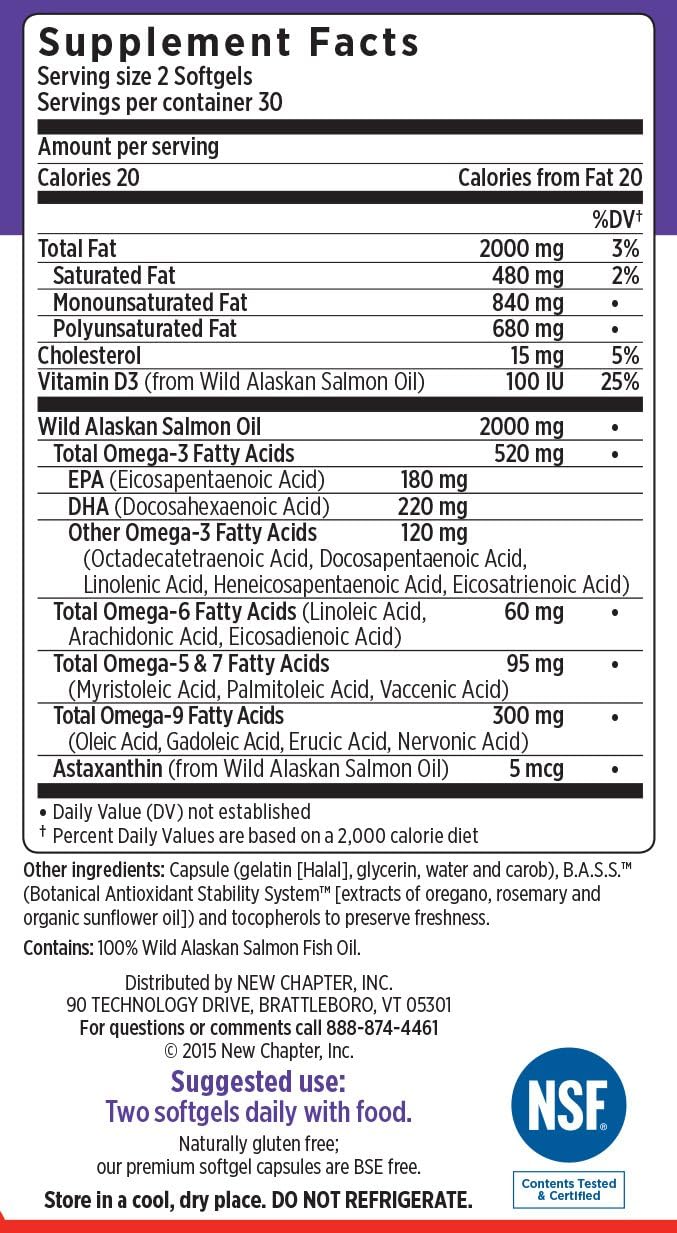 New Chapter WHOLEmega Whole Fish Oil 1000mg 60 Softgels (Dietary Supplement)