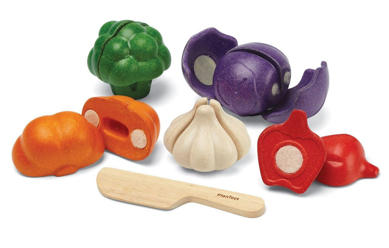 PlanToys 5 Colors Veggie Set — Wooden Pretend Play Food