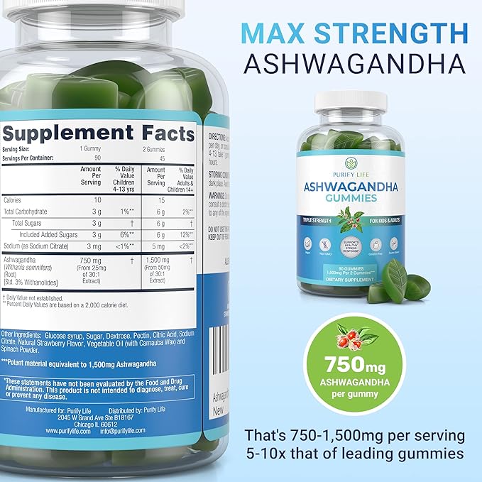 Purify Life Ashwagandha Gummies 90 for Support Calm Mood, Relaxation & Cognitive Support
