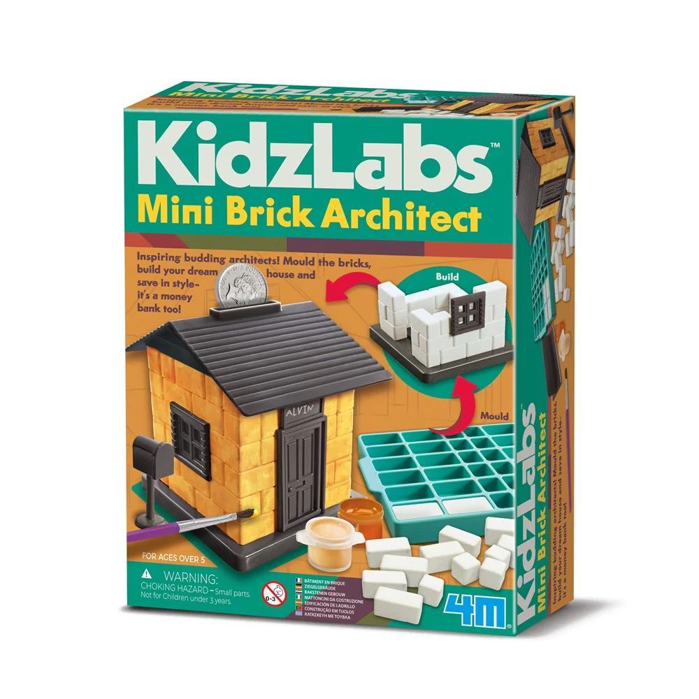 4M KidzLabs Mini Brick Architect Money Bank Activity Kit, 5+ Years