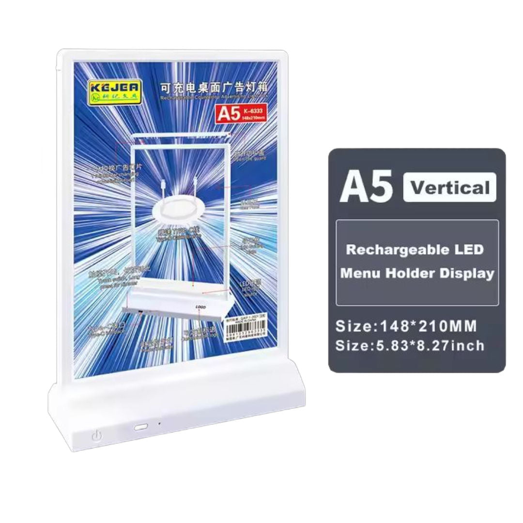 RSC KEJEA K-6333, A5 Vertical Rechargeable LED Acrylic Display Stand, P24-412