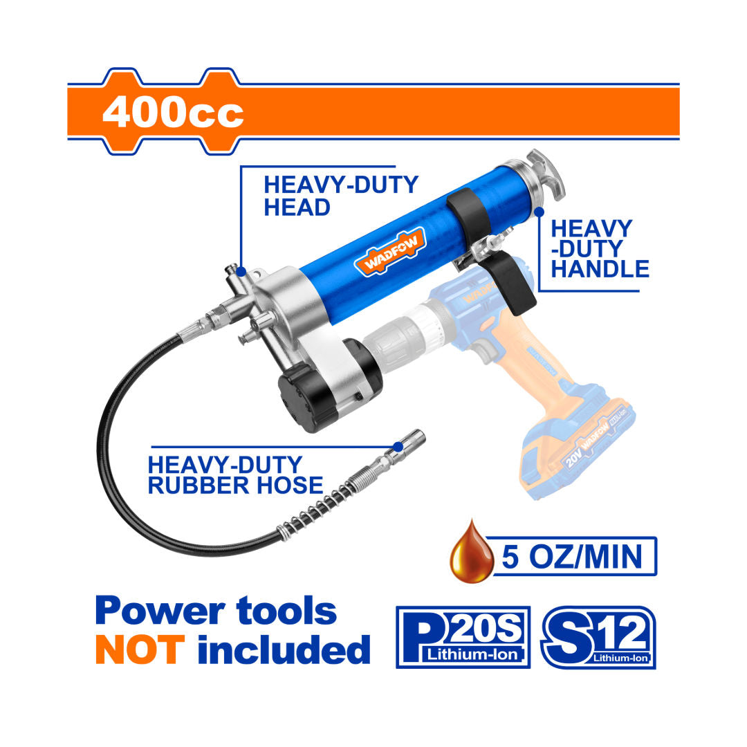 WADFOW Grease Gun Attachment, 400cc/14oz, 4000psi Working, Hose & Bracket, Drill/Driver Compatible