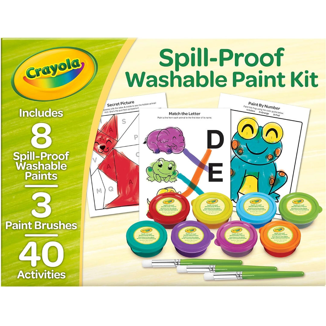 Crayola Spill Proof Washable Paint Kit, 8 Washable Paint Colors For Kids