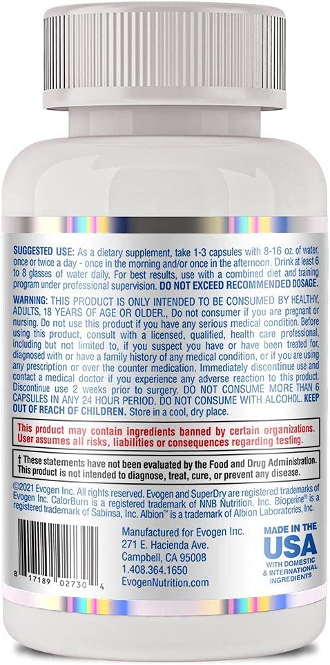 Evogen Nutrition Super Dry Water Loss, 45 Capsules
