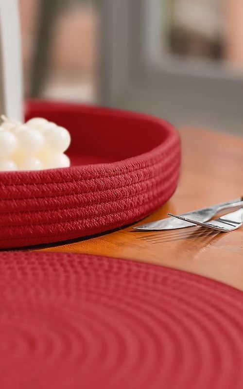 Set of 4 Woven Cotton Rope Round Placemats for Plates