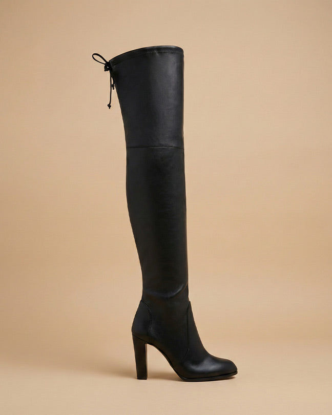 Stuart Weitzman highland  Black Leather BLK Heeled Over-the-Knee Boots