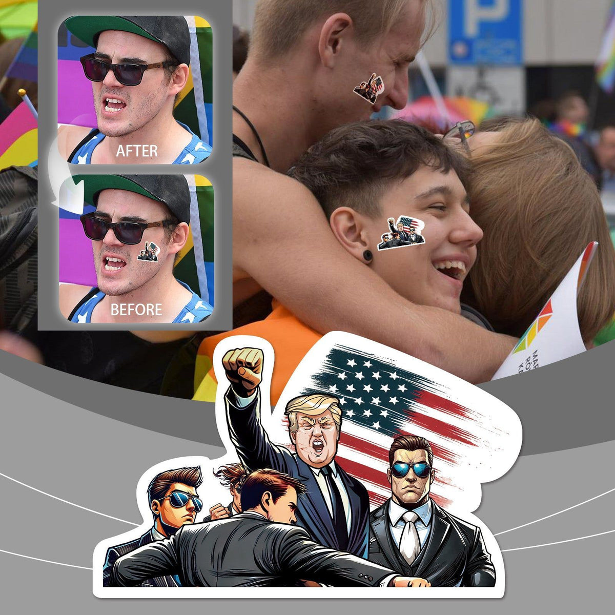 Create Fun Trump Temporary Face Stickers, Waterproof, High-Definition, Perfect for Party Decor ,10pcs