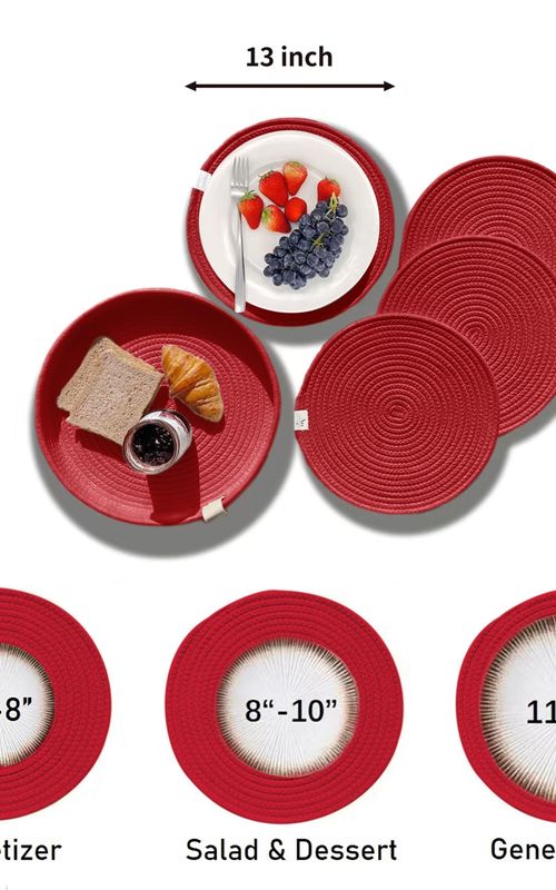 Set of 4 Woven Cotton Rope Round Placemats for Plates