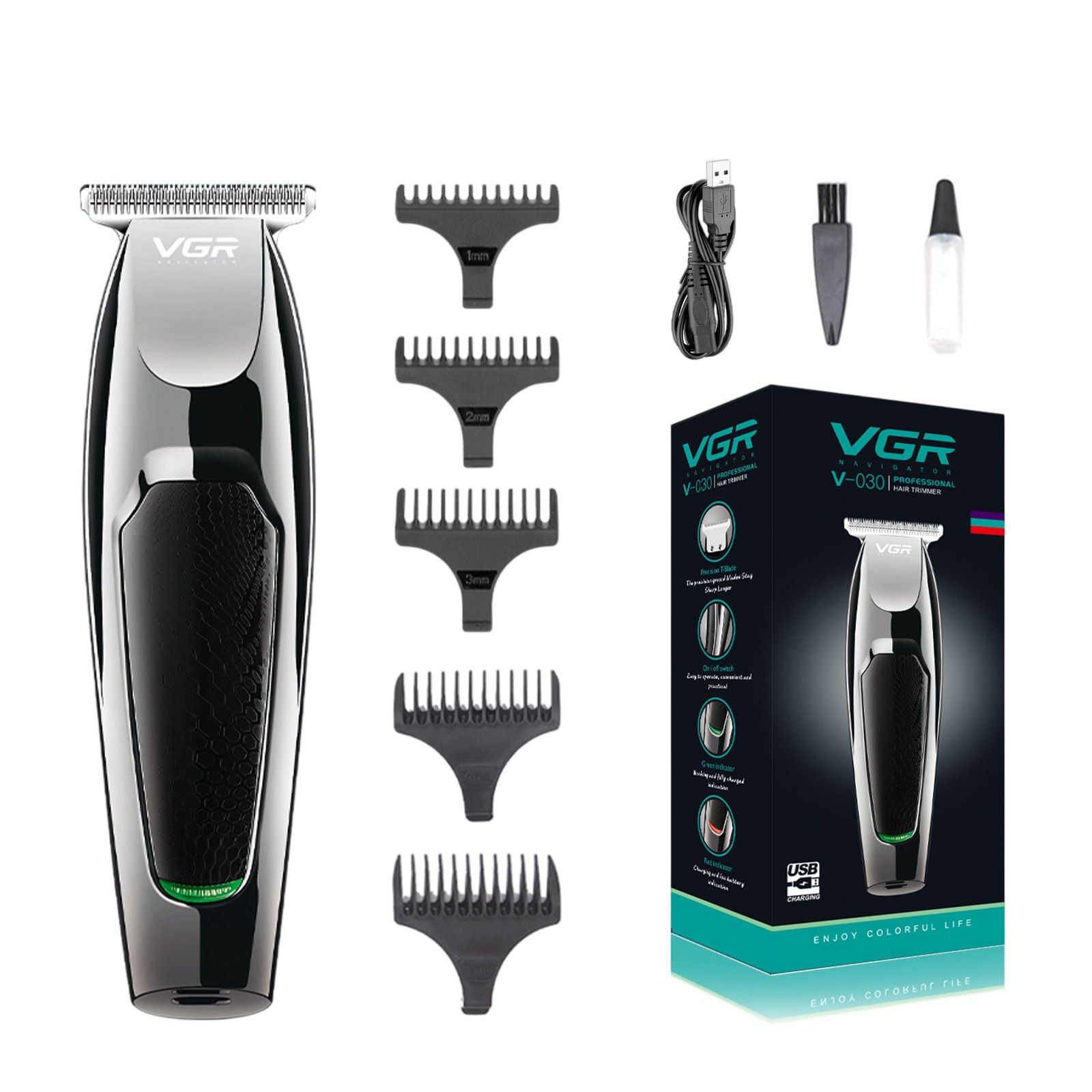 Professional USB Hair Clipper with 5 Guide Combs