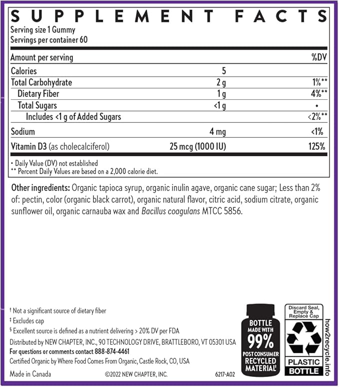 New Chapter STRENGTH SUPP VIT D3+GUMMY 60CT