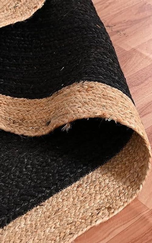 Handmade Braided Natural Jute Inner Black With Natural Border Floor Area Runner Rug