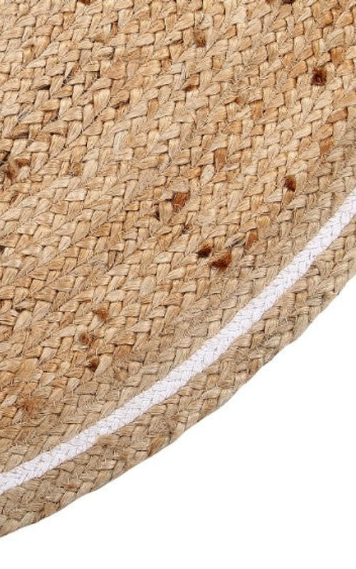 Natural Jute Area Rug with Black Center & White Border | Handmade Eco-Friendly Floor Carpet for Living Room, Bedroom & Entryway
