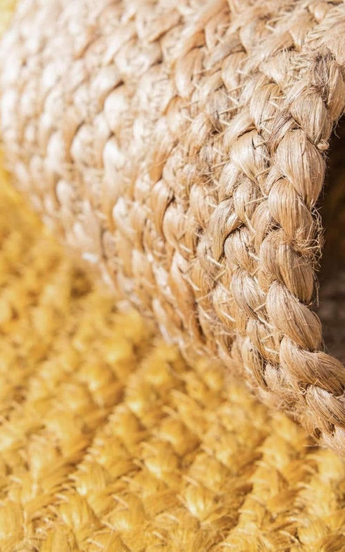 Handmade Natural Jute Yellow Round Area Rug with Natural Border – Eco-Friendly Braided Area Rug Floor Carpet