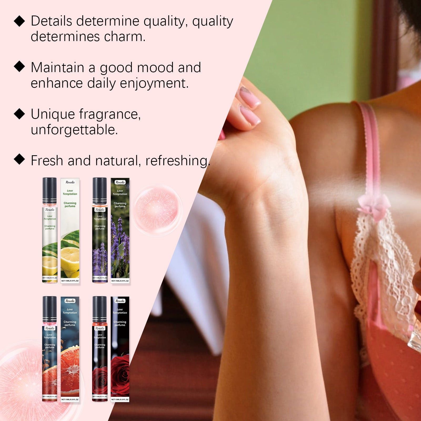Charm Rose Perfume, Retain Fragrance, Long-lasting, Elegant, Fresh, Portable ,15ml