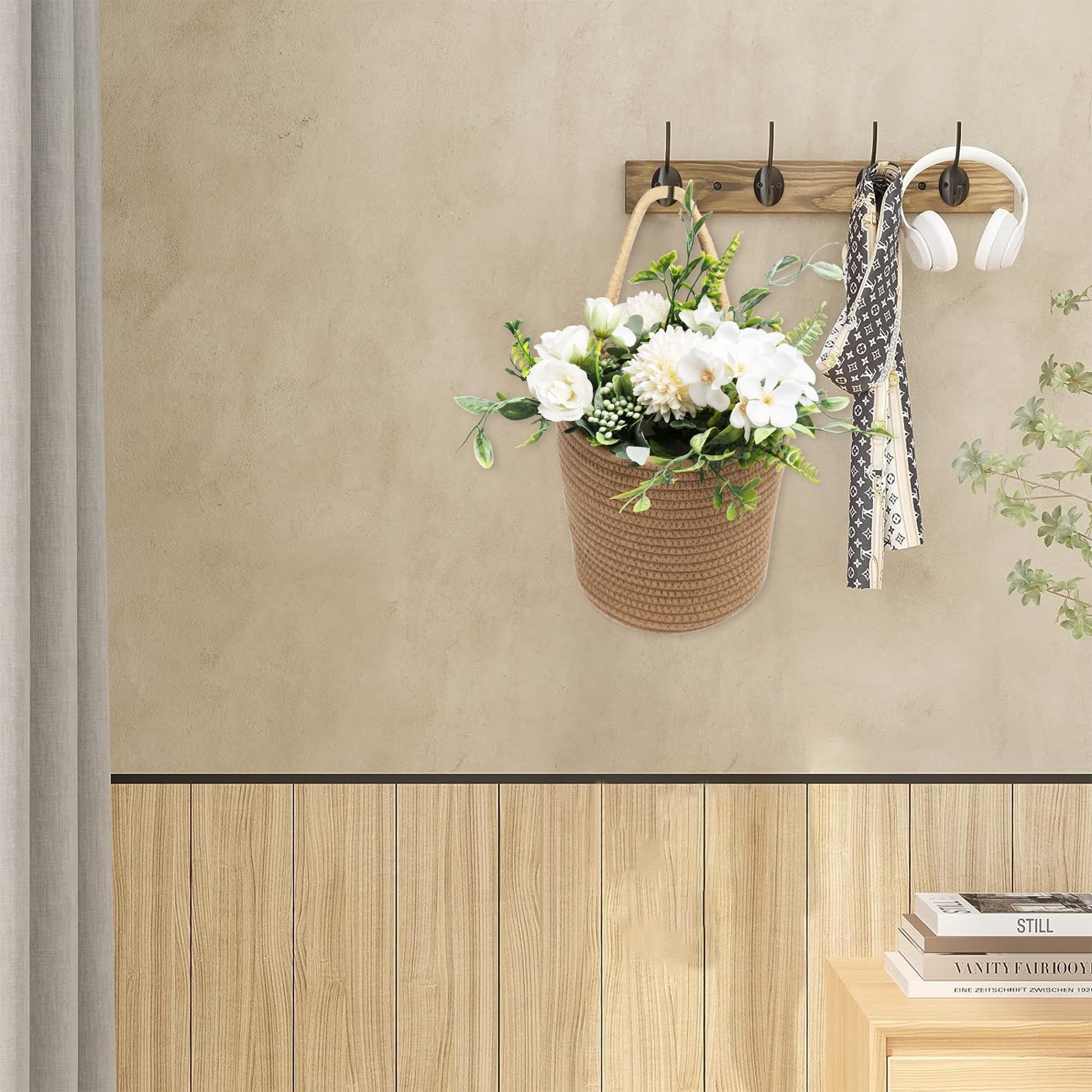 2Pcs 4 hooks Jute Rope Plants Hanging Basket For Deco