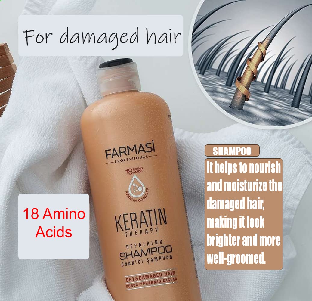 Farmasi Keratin Repairing Shampo, 360ml, Nourishing Shampoo for Dry & Damaged Hair