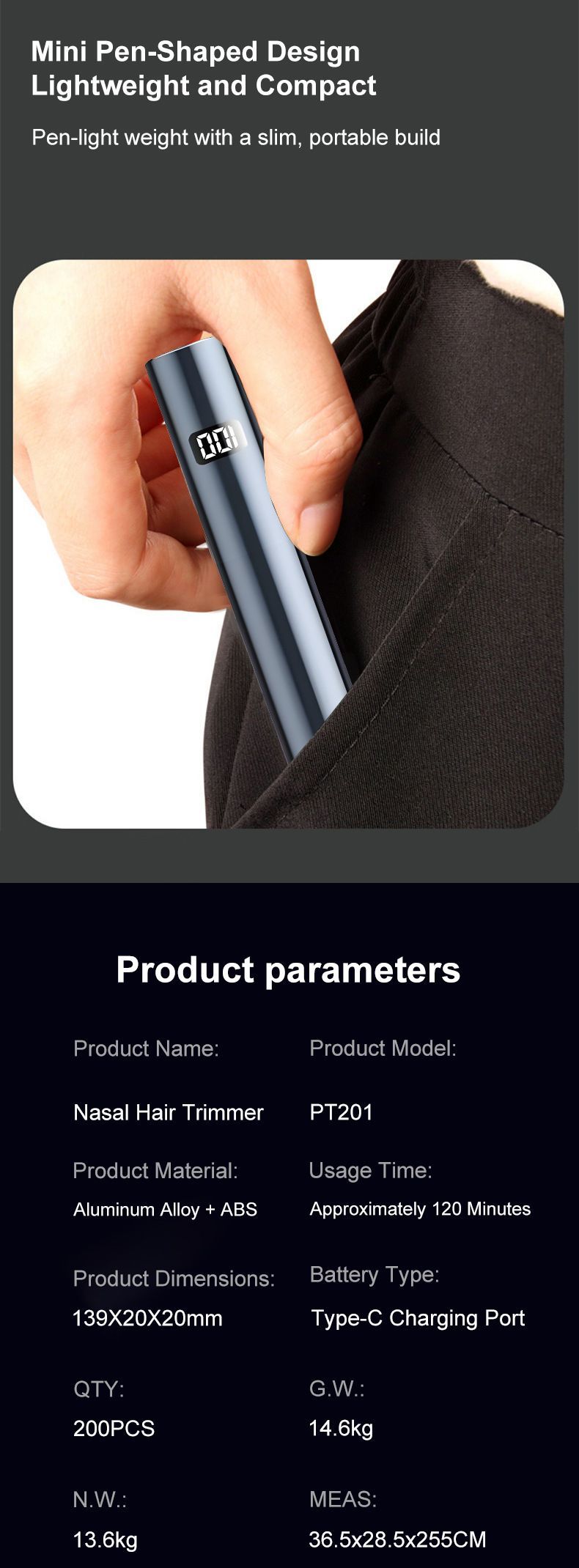 Metal USB Rechargeable Nose Hair Trimmer