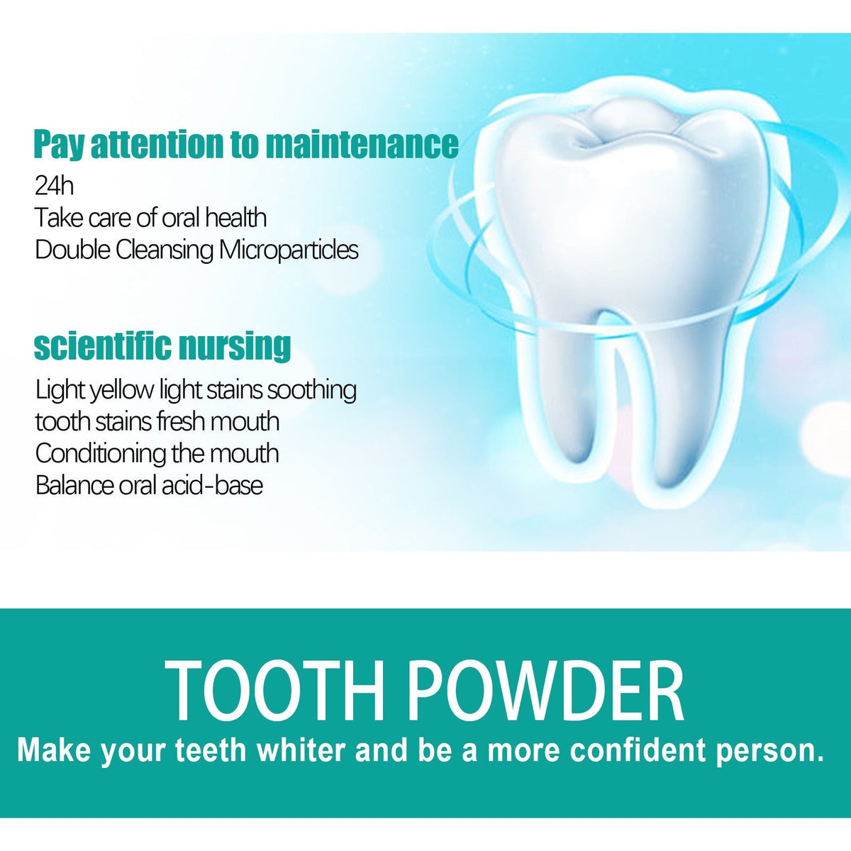 5 Day Whitening Tooth Powder, Remove Dirt, Freshen, Brighten White Teeth, Natural Smile ,50g