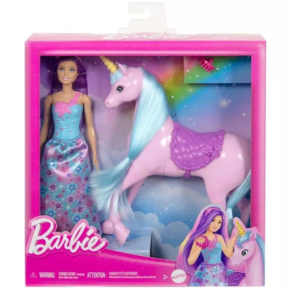Barbie Unicorn Doll Set, Barbie Doll with Magical Unicorn Companion