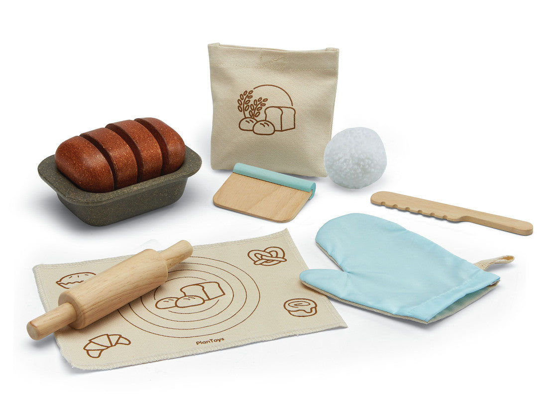 PlanToys Bread Loaf Set — Wooden Pretend Play Baking Set