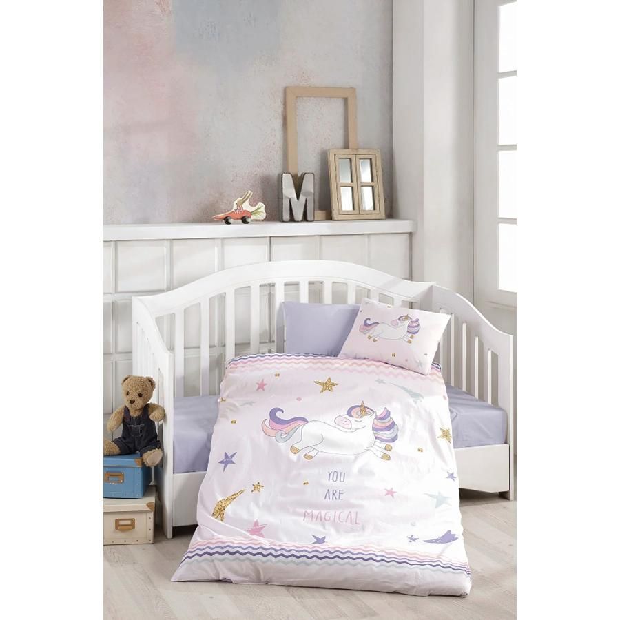 Girl Child Purple Digital Printed 3d Cotton Baby Duvet Cover Set