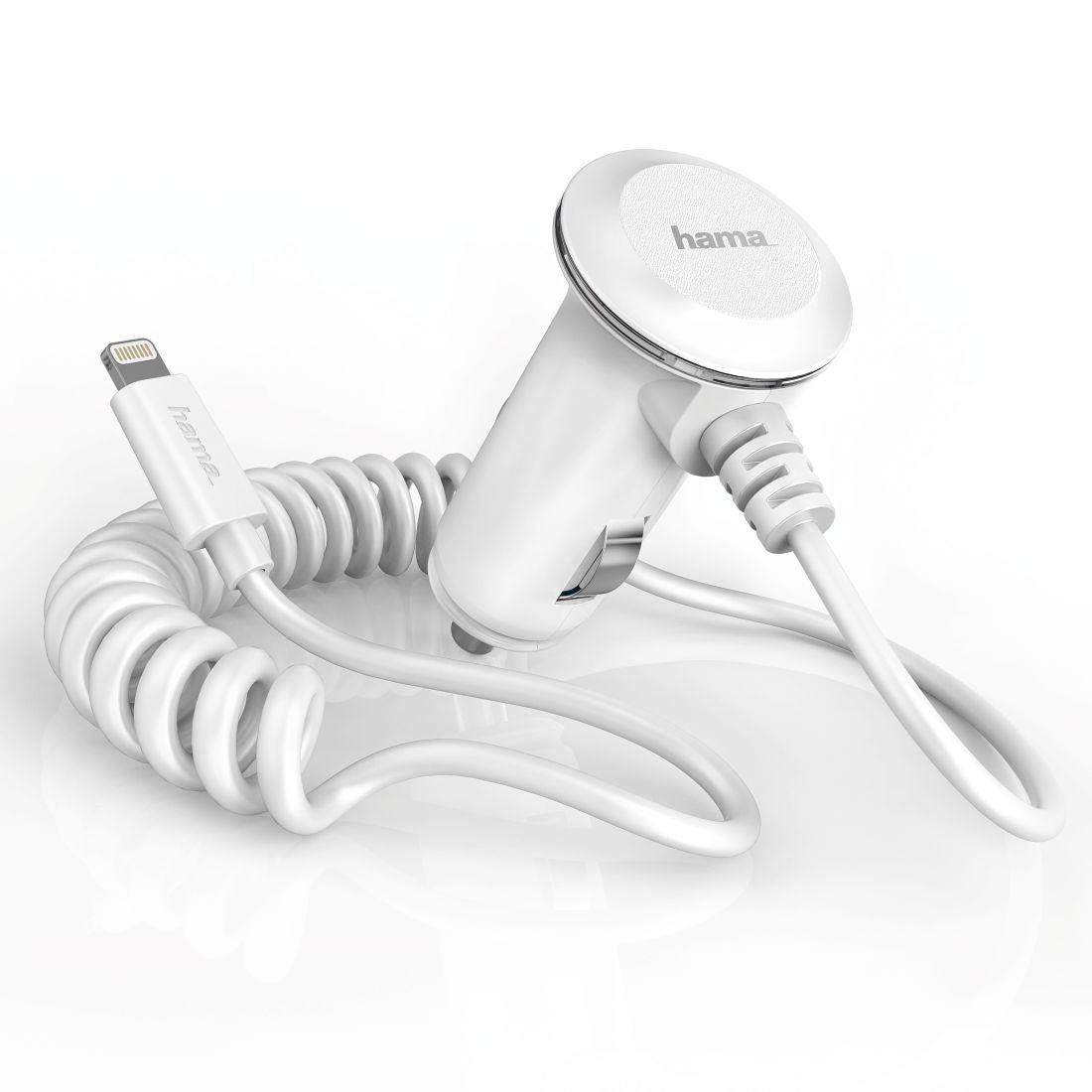 HHAMA 102096 Vehicle Charging Cable f. iPhone 5/5s/5c/6/6 Plus/6s/6s Plus/SE, MFI, white