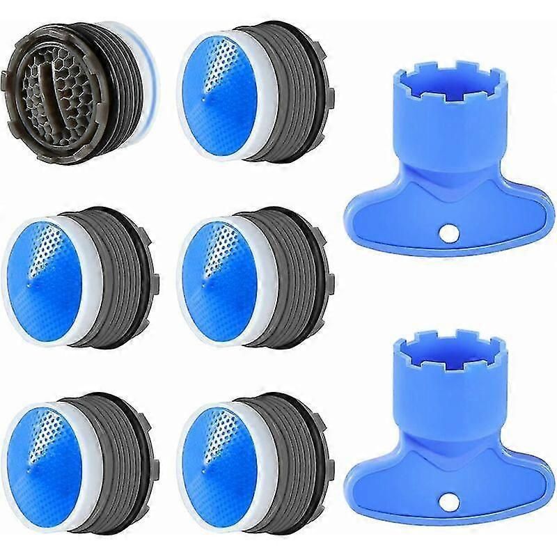 6pcs, M18.5 Aerator, Kitchen Bathroom Nozzle, Water Saving Plastic Sink Fcet Aerator With 2 Wrench, Blue