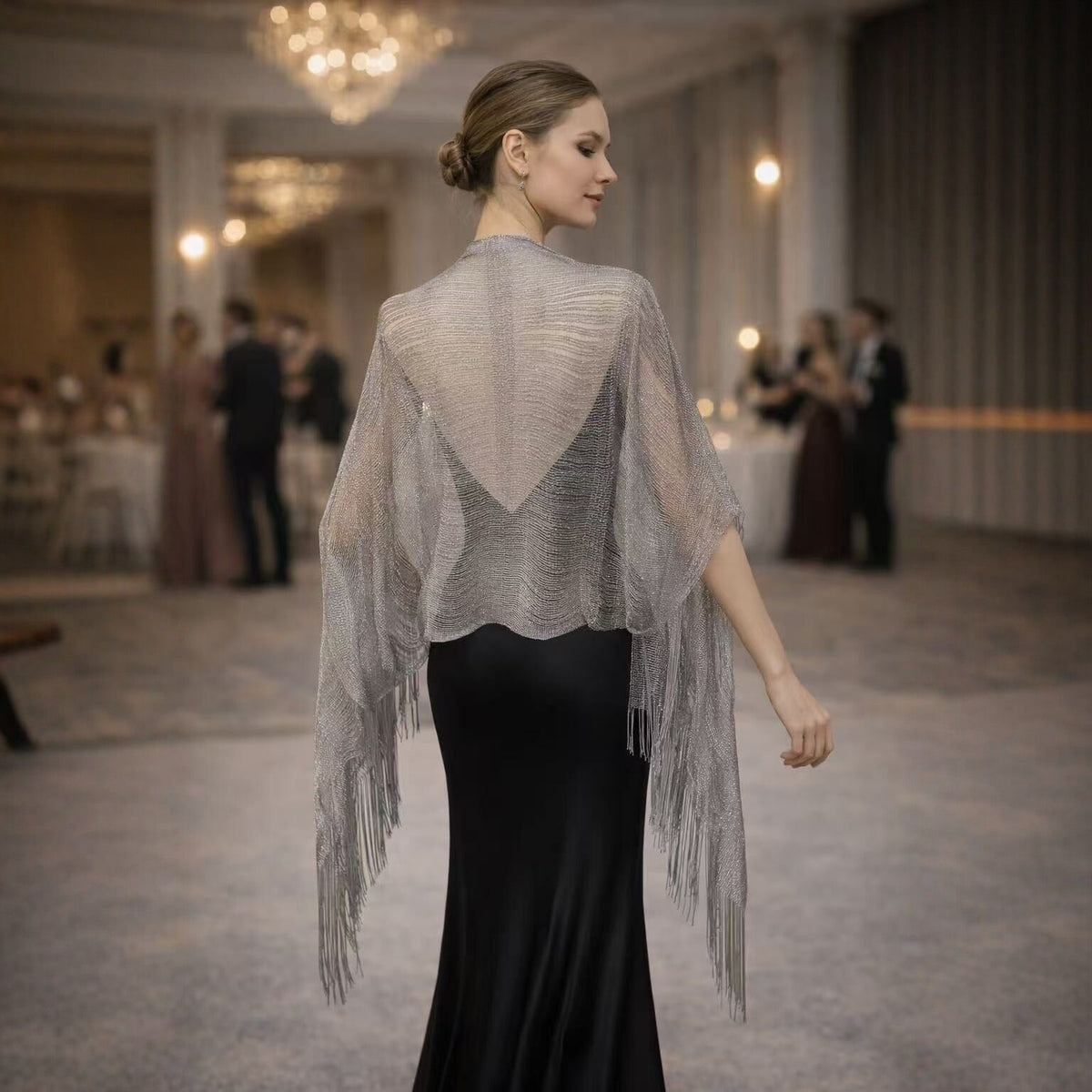 Champagne Gold Fringe Shawl Wrap for Wedding & Evening