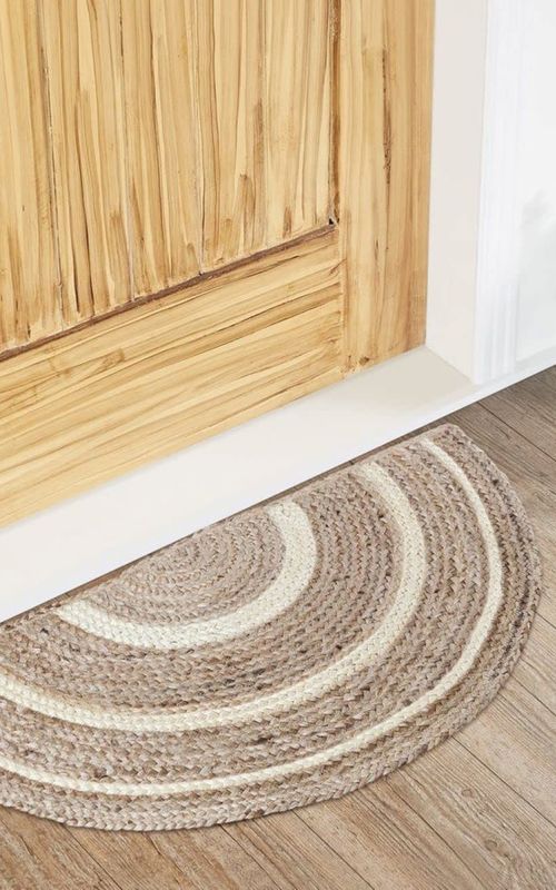 Reversible Braided Doorway Rug Eco-Friendly Half Circle 33" L for All Seasons (Beige/Black)