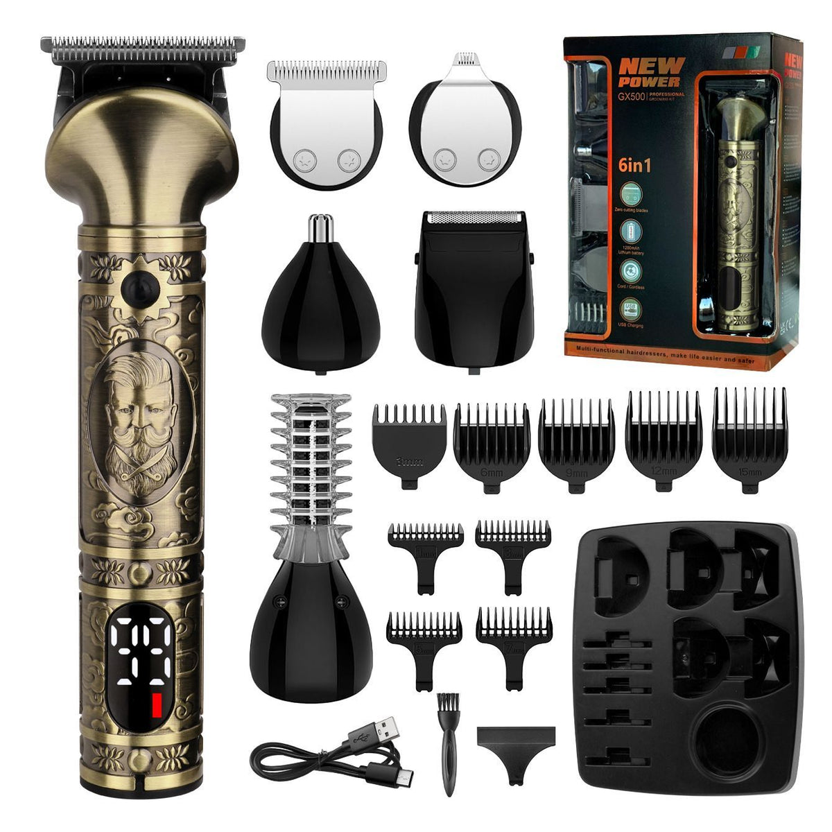 6-in-1 Men's Hair Clipper Grooming Kit