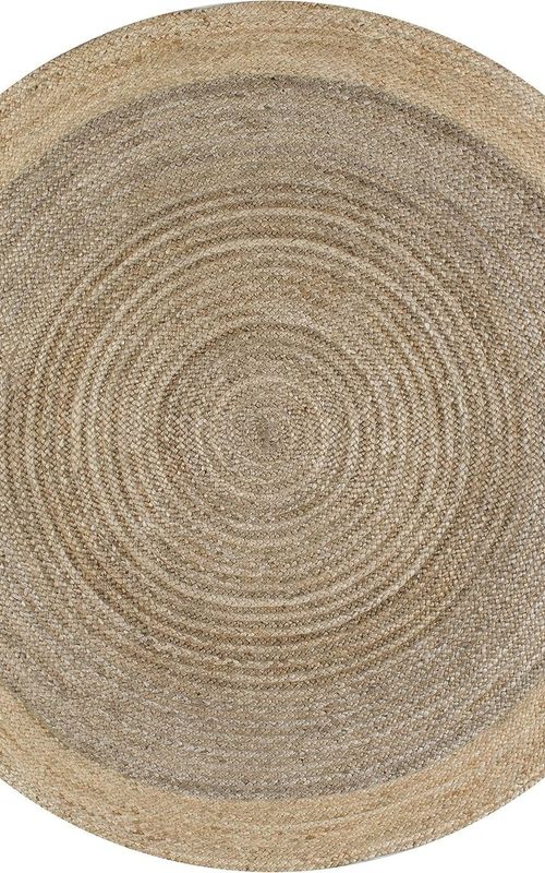 Handmade Natural Jute Grey Round Area Rug with Natural Border – Eco-Friendly Braided Area Rug Floor Carpet