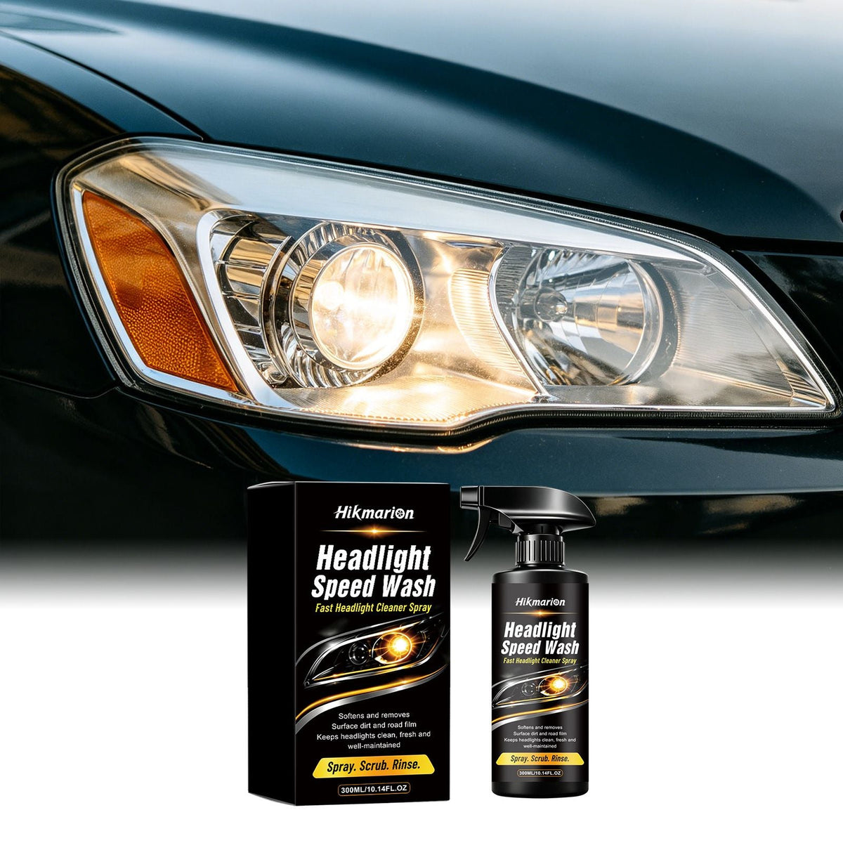 Hikmarion Headlight Cleaner Spray 300ml, Car Lens Restorer