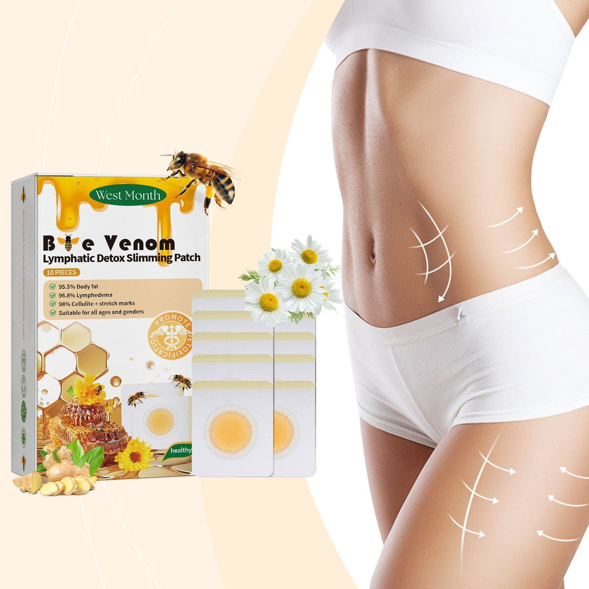 Bee Venom Slimming Patch, Body Shaping, Fat Burner, Skin Firming, Detox, Easy to Use ,10 pieces