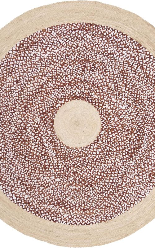Natural Jute Round Rug with Red White Cotton Pattern | Handmade Modern Area Rug