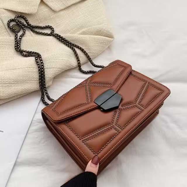 Women's PU Leather Rivet Chain Shoulder Bag – Stylish and Durable Designer Handbag