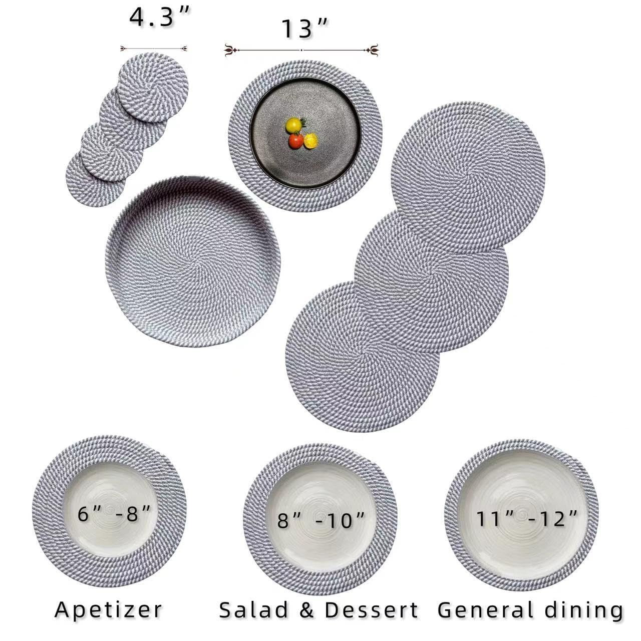 Set of 4 Round Woven Cotton Rope Placemats for Dinner Plates