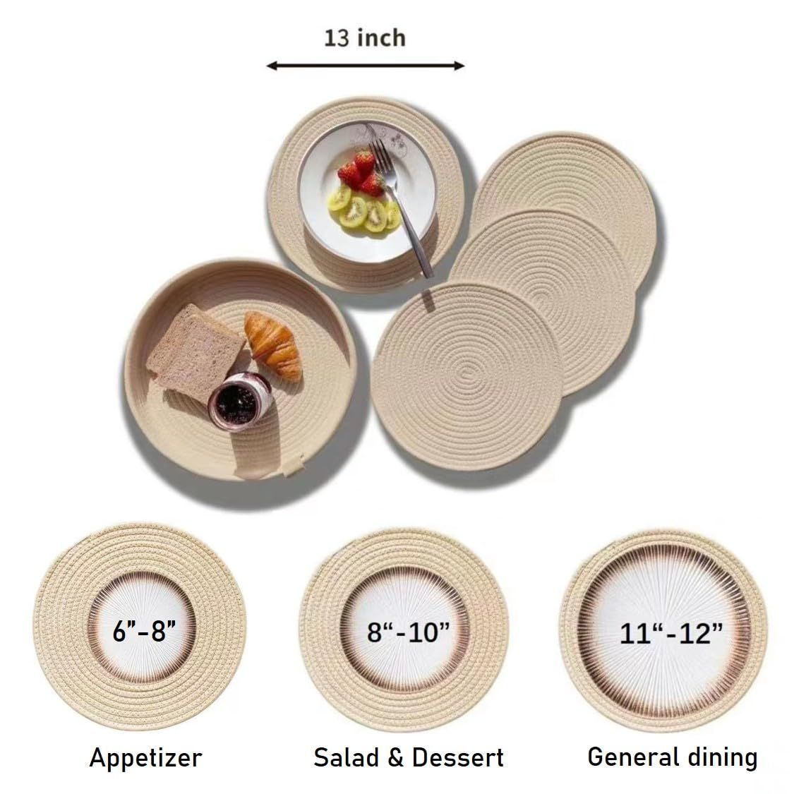 Non-Slip Heat Resistant Woven Cotton Rope Round Placemats