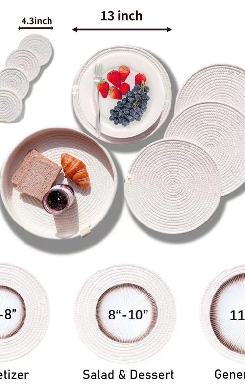 Set of 4 Woven Cotton Rope Round Placemats for Plates